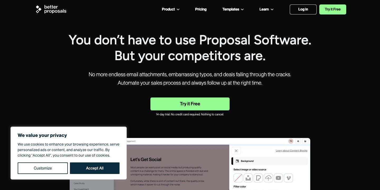 Better Proposals product interface