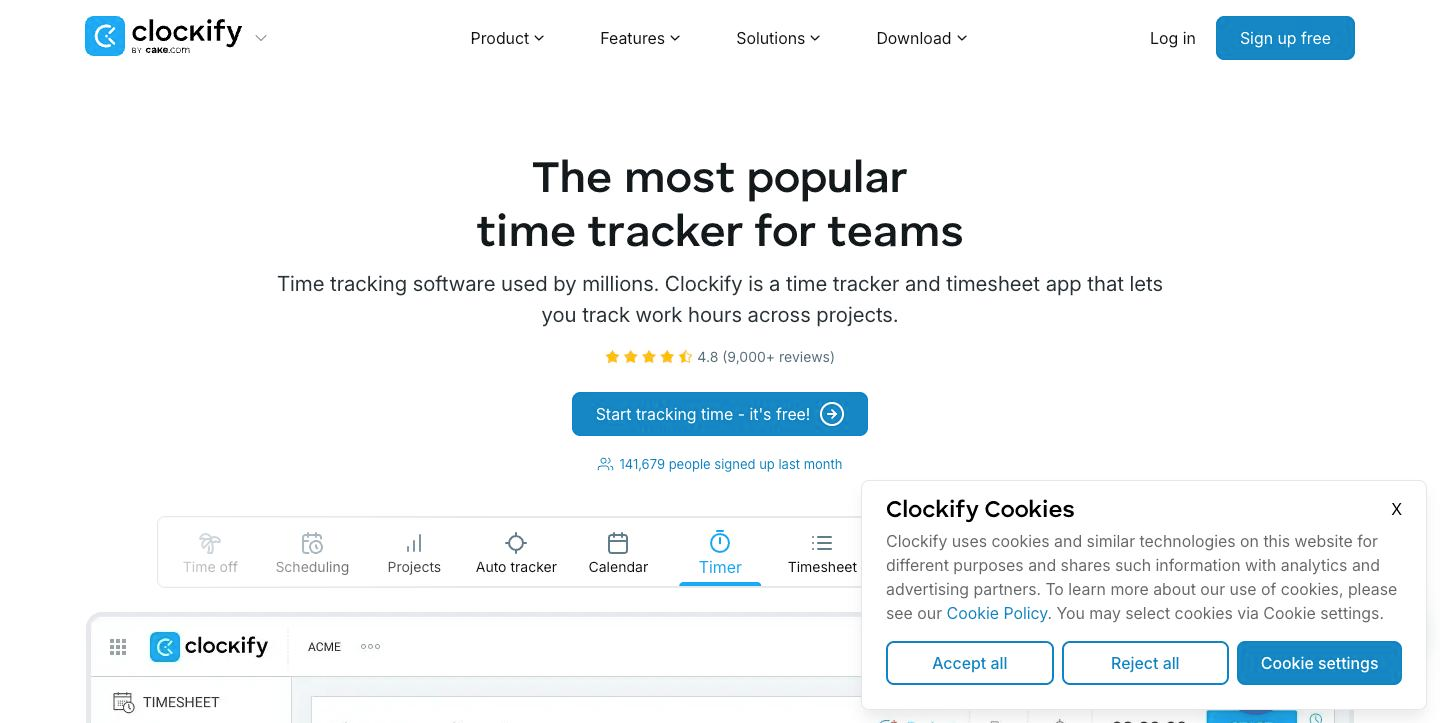 Clockify product interface