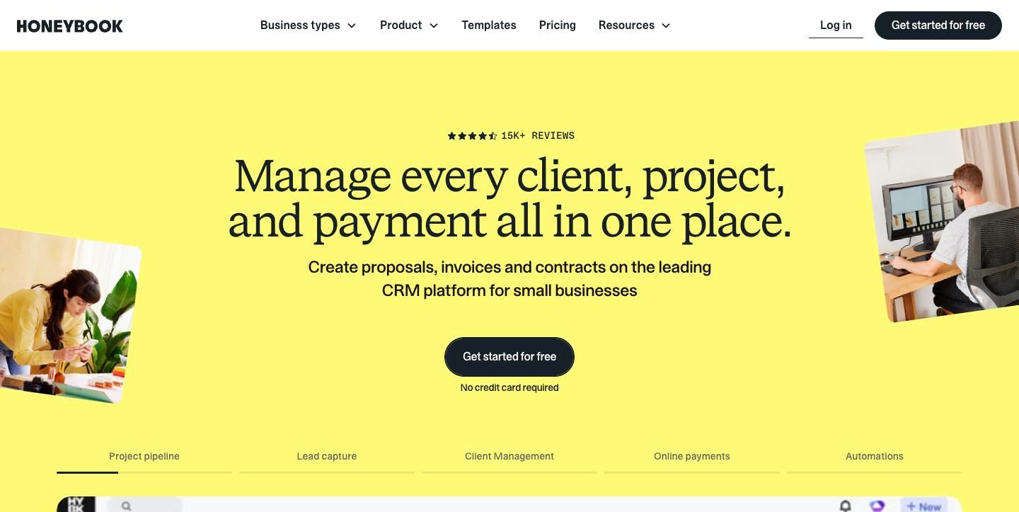 HoneyBook product interface