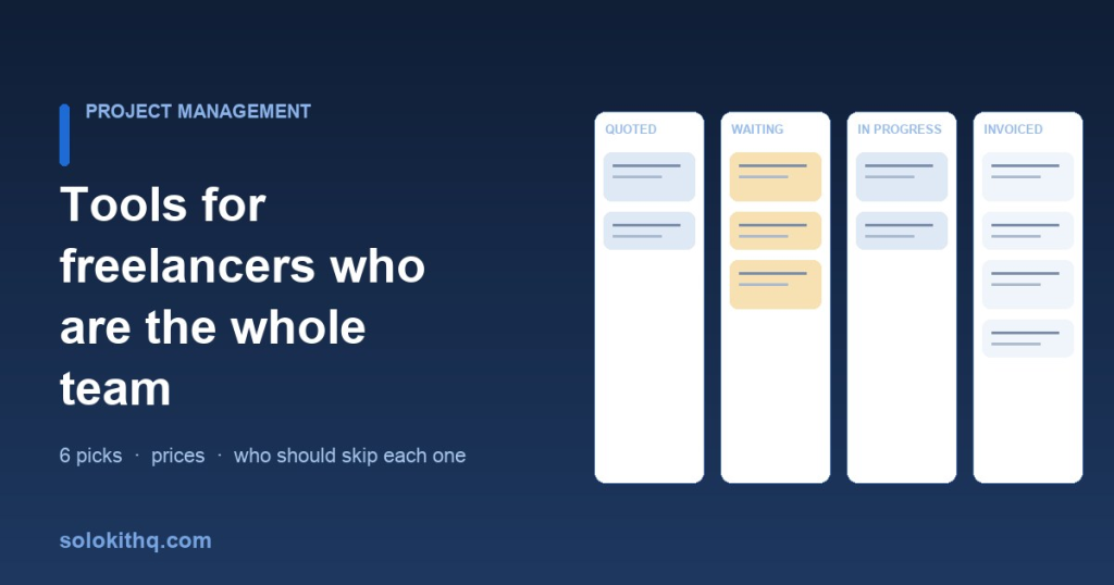 Kanban board columns for a solo freelancer: quoted, waiting on client, in progress, invoiced